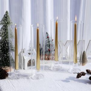 VOHO Hurricane Candlestick Holders Set of 6, Clear Glass Hurricane Candle Holder for Centerpiece Table Decorations, Bottomless Hurricane Glass & Candle Sticks Holder Decor for Wedding, Birthday, Party