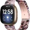 Resin Watch Band Compatible with Fitbit Versa 4/Sense 2/Versa 3/Sense 1, Lightweight Adjustable Fashion Bracelet Wristband Replacement for Women Men with Stainless Metal Buckle (Tortoise Stone Flower)