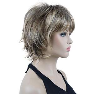 Lydell Short Layered Shaggy Wavy Full Synthetic Wigs (AB461 Brown Highlights)