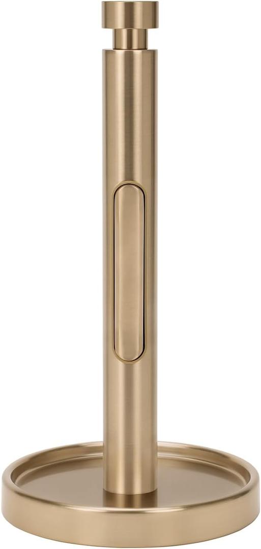 Ivilon Countertop Paper Towel Holder - Weighted Heavy Duty Steel Stand with Non-Slip Base for a Steady One-Handed One Sheet Tear - Fits All Rolls - Warm Gold
