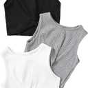 B&GCozy 3 Pack Sleevelss Crop Tops for Girls Kids Ribbed Knit Tank Tops Dance Yoga Top 6-15 Years (X-Small)
