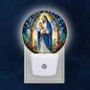 Round LED Night Lights Lamp with Dusk to Dawn Sensor, Mary Holding The Baby Jesus in Arms Night Light Plug Into Wall for Kids Room, Bedroom, Bathroom, Kitchen, Hallway