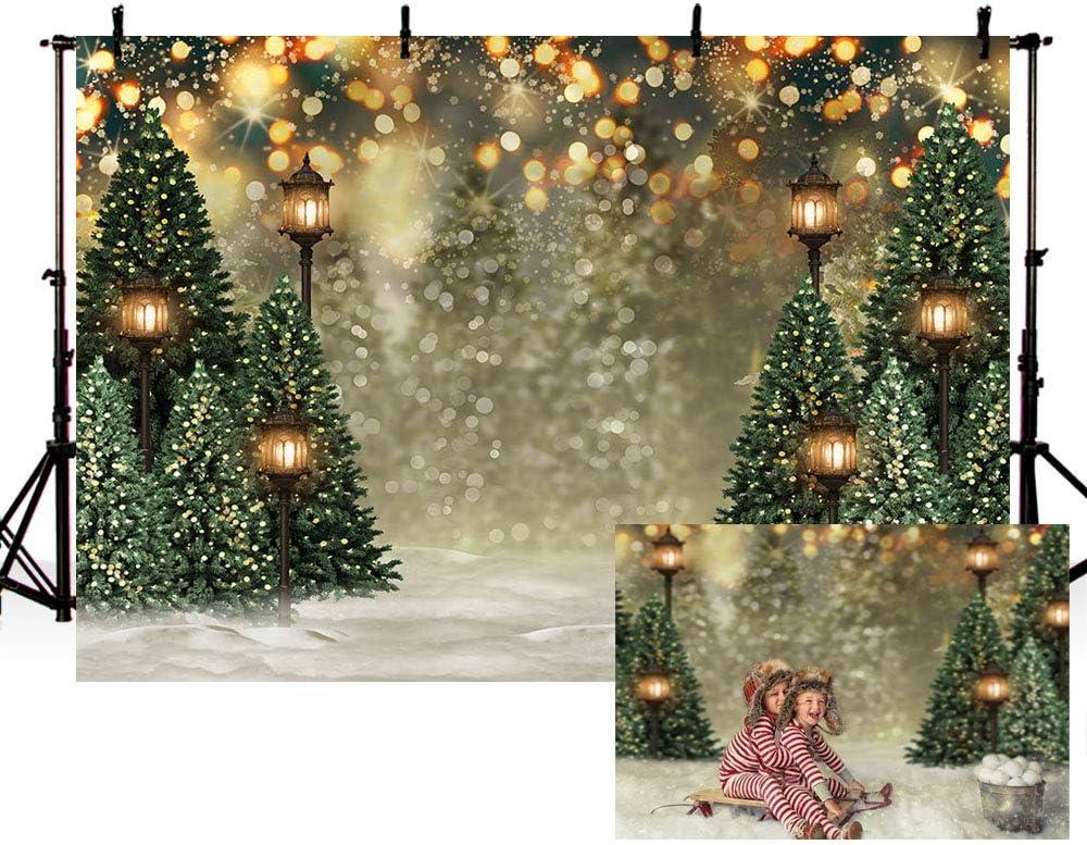 MEHOFOND 10x7ft Winter Christmas Tree Snowflake Green Newborn Photography Background Snow Scene Glitter Bokeh Portrait Backdrops Xmas Birthday Baby Shower Party Photo Banner Props