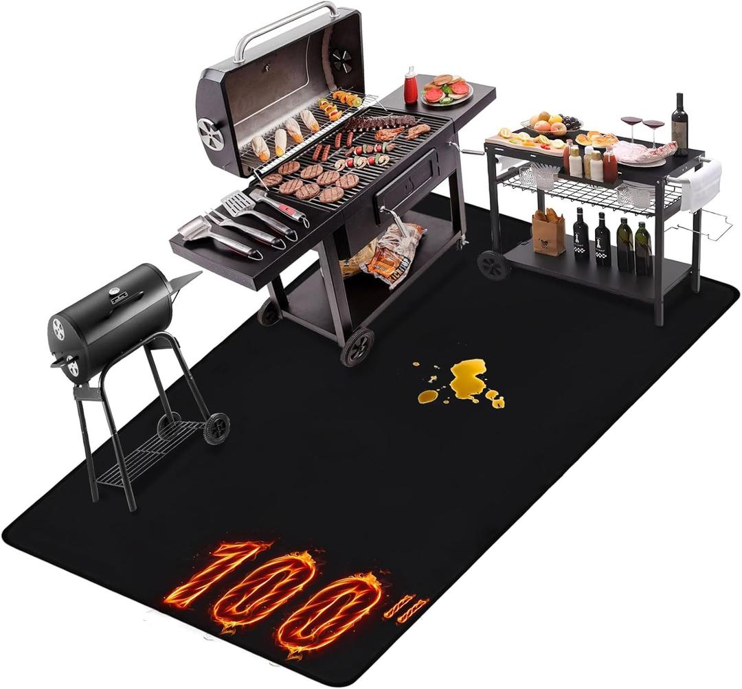 100x51 Inches Extra Large Grill Mat for Outdoor Grill - Fireproof Deck and Patio Protector, Waterproof and Oil-Proof Barbecue Grill Mat (Black)