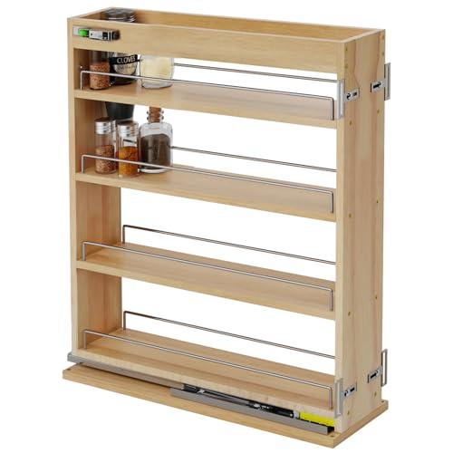 Grehitk Pull Out Spice Rack Organizer for Cabinet (5" W x 22.3" D x 25.2" H), Sliding Spice Rack for Kitchen Cabinet, Wood Pull Out Cabinet Organizer for Multi-Use