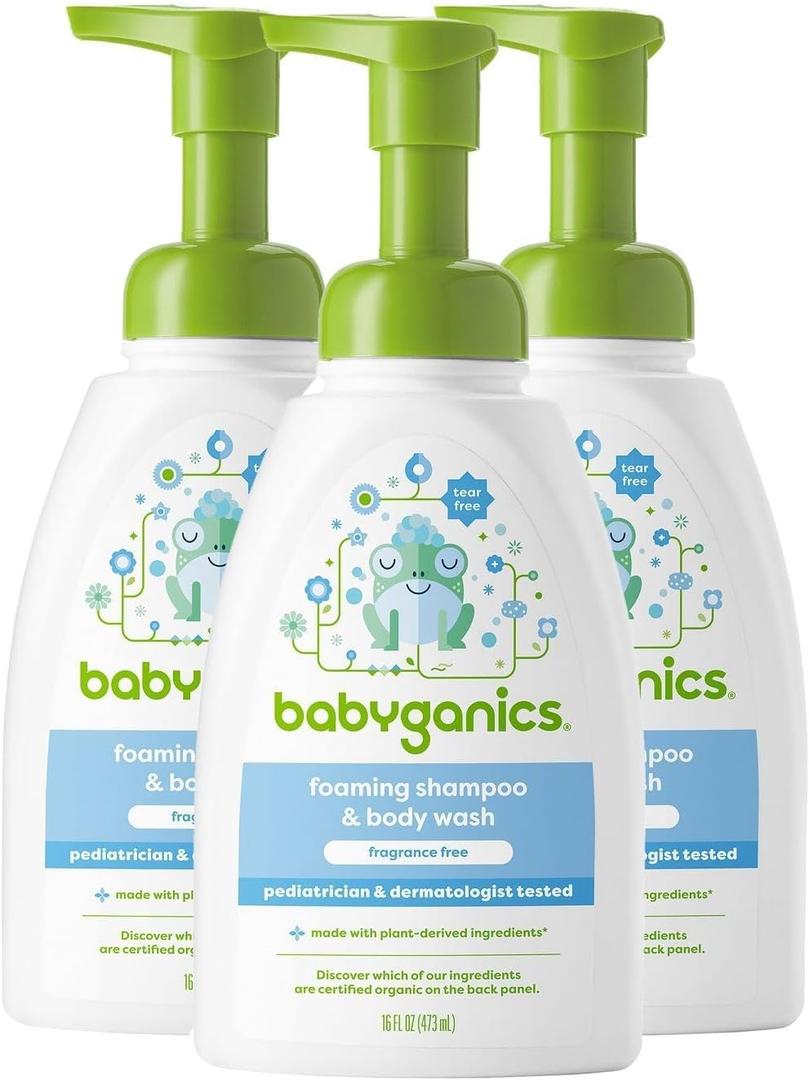 Babyganics Baby Shampoo + Body Wash Pump Bottle, Fragrance Free, 16oz, 3 Pack