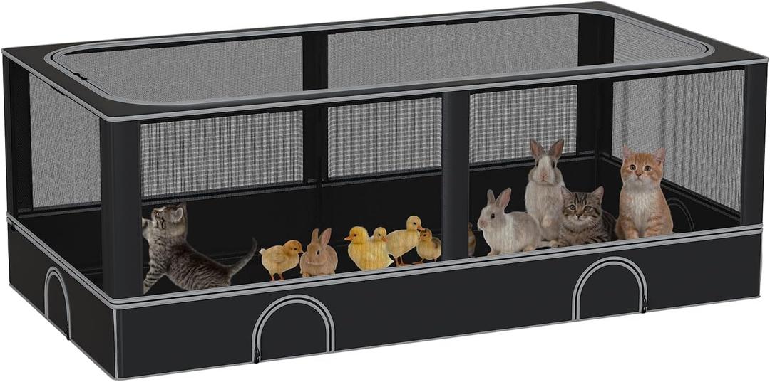 DINMO Small Animal Playpen, Chicken Brooder Box with Cover, Waterproof Indoor Outdoor Pet Cage with Sturdy Metal Frame for Bunny, Guinea Pig, Kitten, Puppy, Duck & Black
