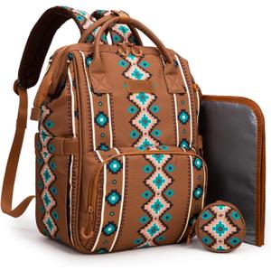 Montana West Wrangler Diaper Bag Backpack Aztec Callie Bag Travel Backpack Purses Western Multi-Function Baby Bags for Mom