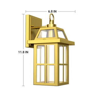 Gold Dusk to Dawn Outdoor Wall Lantern 11.8" Modern Wall Sconce Light Fixture, Industrial Porch Light, Waterproof Farmhouse Exterior Lamp Lighting