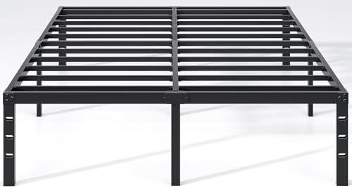 NEW JETO Metal Bed Frame,Queen Size Bed Frame with Storage Space,Heavy Duty Sturdy Mattress Foundation,Easy Assembly,No Box Spring Needed, Black,14 Inch,Queen