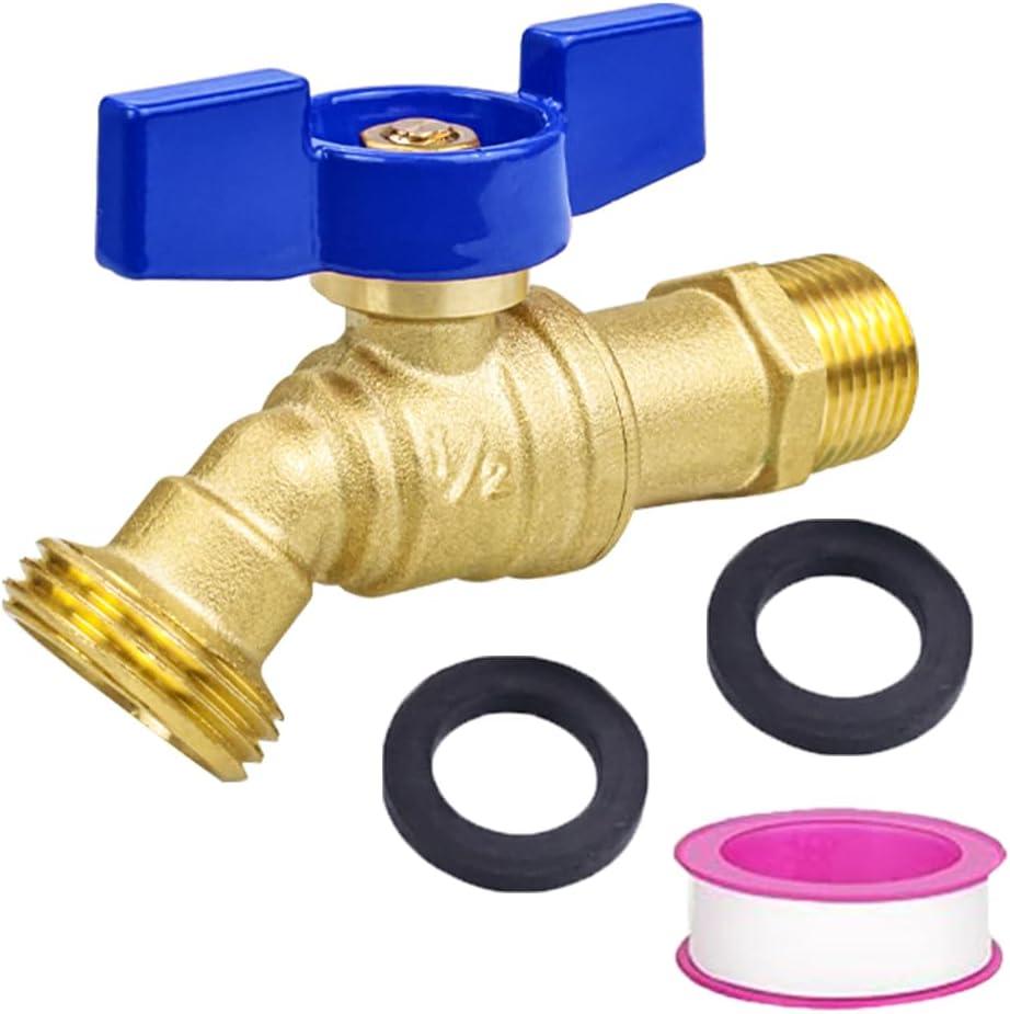 TMOK 1/4 Turn Large Flow 1/2" x 3/4" Outdoor Faucet-Brass Hose Bib Garden Faucet 1/2" MIP Inlet, 3/4" MHT Outlet,Teflon Tape & Washers Included,Water Hose Spigot,Valve,Frost Resistant and Leak Proof