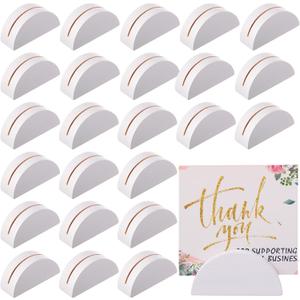 24 Pcs White Table Number Stands Wooden Small Size Lightweight Table Name Holder Semicircular Design Place Cardholders Office Tag Photo Menu Wedding Banquet Birthday Party Restaurant