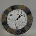 Lily's Home 10-Inch Faux-Stone Indoor or Outdoor Wall Clock with Thermometer and Hygrometer, Nature Shape