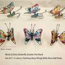 Metal Glass Butterfly hanging decor with Hook , Cute Insect Pot Percher,Flying Colorful Butterfly Garden Yard Planter Decoration and Window Ornament, 3 OF SET