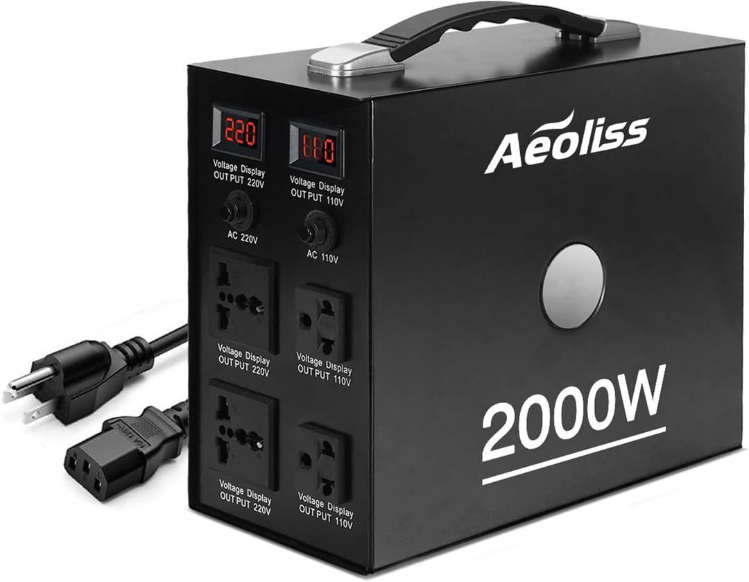 Voltage Converter Transformer 110V to 220V/220V to 110V International Universal Voltage Converter US to Europe Power Strip Plug Transformer Step Down Outlet Converters (2000W)