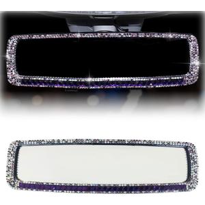 ZIMISI Bling Car Rear View Mirror, 10.51 Inch HD Glass Wide Angle Rearview Mirrors, Clip-on Crystal Diamond Panoramic Rear View Mirror Accessories, Bling Car Decorations for Women (Purple)