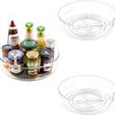 GUZON 3 Pack Lazy Susan Organizer for Cabinet, Upgraded 11.5" Clear Lazy Susan Turntable with Handles and Raised Edge, Rotating Spice Storage for Kitchen, Pantry, Refrigerator, Bathroom, Table