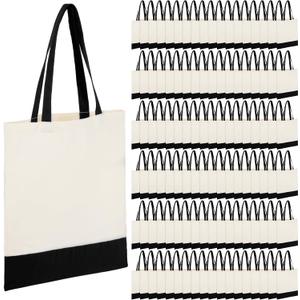 Roowest 60 Pack Canvas Tote Bags Bulk 16" x 15" Lightweight Medium Reusable Grocery Shopping Cloth Bags for DIY Gifts(Black and Natural), Large