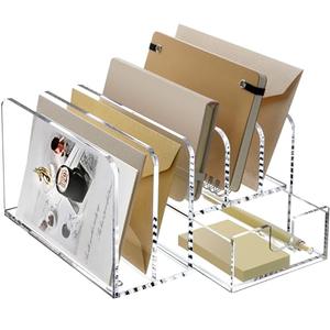 SANRUI Desk Organizers and Accessories, Acrylic Mail Organizer Countertop, 5-Slots File Sorter with Drawer, Desktop Organizer for Office Supplies