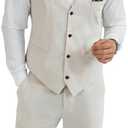 HUEZOE Mens Linen Suit 2 Piece Short Suits for Men Casual Summer Beach Groom Wedding Suit Linen Vest Shorts Set, 4XL