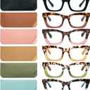 REAVEE 6 Pack Reading Glasses for Women Blue Light Blocking, Cute Square Computer Readers with Spring Hinge