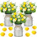 Mimorou 3 Sets Artificial Potted Lemon Decor Fake Fruit Lemon Flowers Table Centerpiece Faux Summer Kitchen Vases Tiered Tray Decor Farmhouse Plant for Indoor Outdoor Home Bathroom Dining