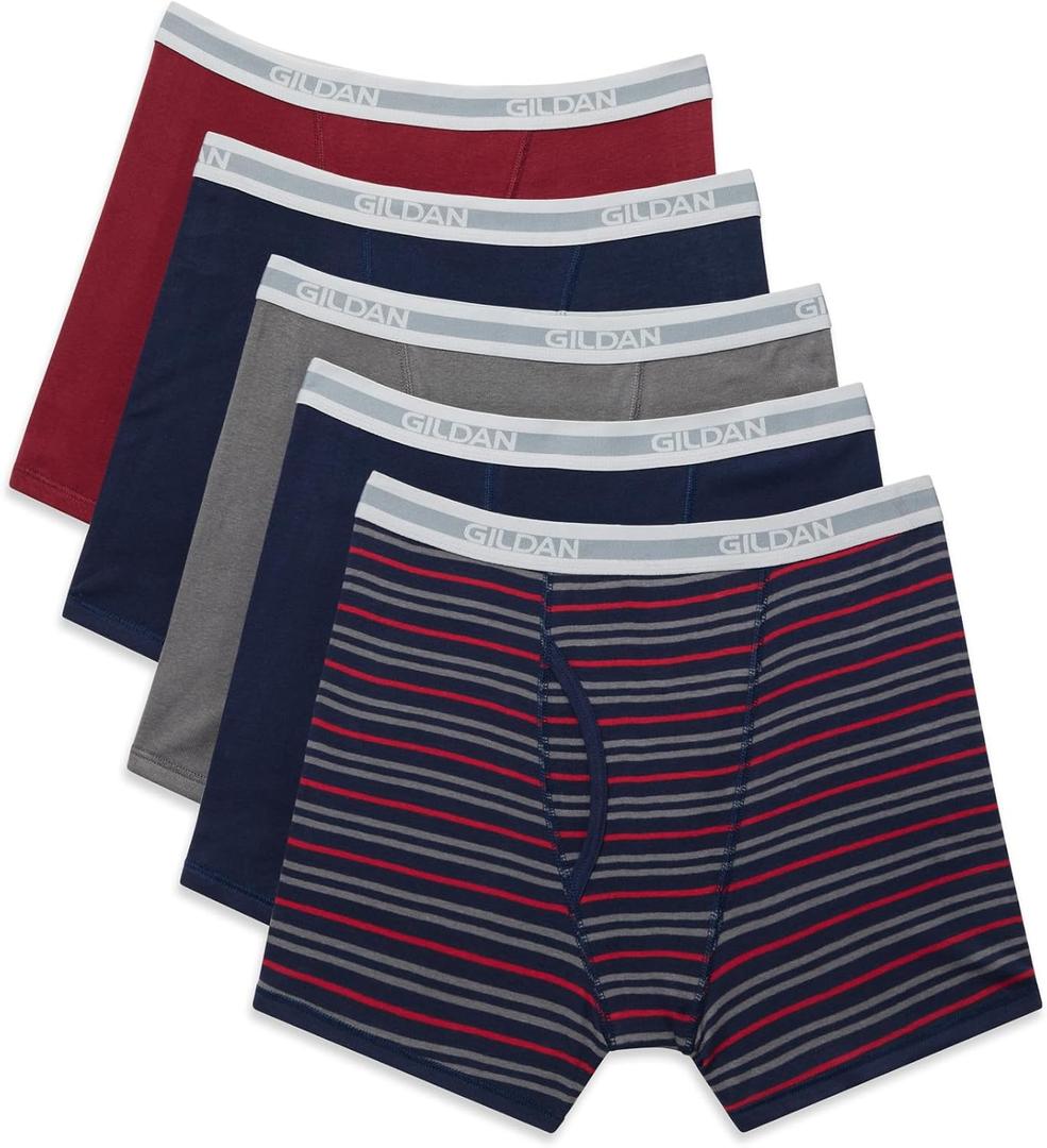 Gildan Men's Underwear Boxer Briefs, Multipack (Large, Mixed Blue (5-pack, Shorter Length)