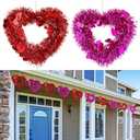 Suncalla 12 Pcs Valentine Heart Wreaths for Front Door 7 Inch Valentines Day Decorations with Heart Tinsel Red Valentine Ornaments for Anniversary Wedding Party Wall Window Mantel Decor