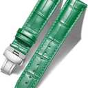 BINLUN Leather Watch Strap Quick Release Strap with Silver Butterfly Deployment Buckle 12mm 13mm 14mm 15mm 16mm 17mm 18mm 19mm 20mm 21mm 22mm 23mm 24mm Watch Band for Men Women (Green)
