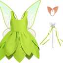 Tinkerbell Costume for Girls,Toddler Girls Fairy Dress with Pixie Elf Ears and Wings,Princess Dress Halloween Fairy (size 110, Green)