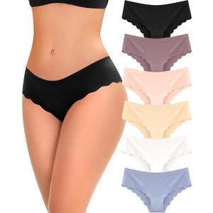 6 pack Seamless Underwear for Women Sexy Low Rise Hipster Wave Edge No Show Bikini Panties Womens Cheeky (Large, Light Color)