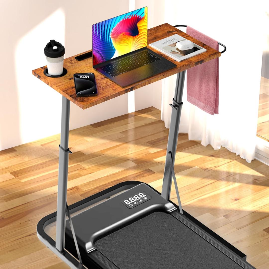 VTORY Adjustable Standing Desk for Walking Pad Treadmill, Desk for Cycling/Bike, Workstation Standing for Treadmill Cycling, Trainer Stand Table for Indoor,Attachment,Bar for Walking Pad (Walnut Color)