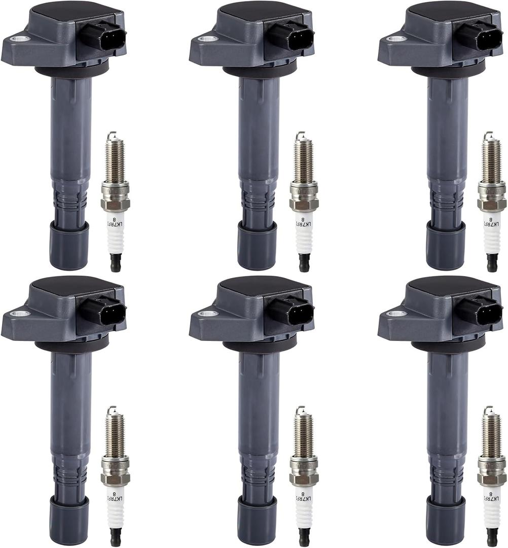 Pindex 6 Pack UF624 UF603 Ignition Coils and Spark Plugs Coil Packs Kit Compatible with Honda Acura 2008-2017 Accord Odyssey Pilot Ridgeline RDX RL TL MDX ZDX 3.5L 3.7L