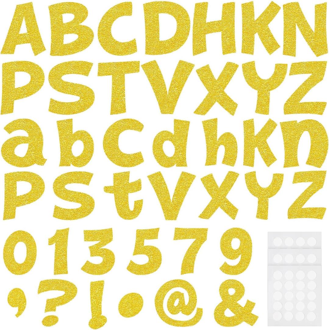Colarr 216 Pcs Glitter Bulletin Board Letters for Classroom Numbers Alphabet 4 Inch Poster Board Letters with Adhesive Dots Punctuation Symbols Cutout Bulletin Display School Decor(Gold)
