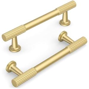 KNOKLOCK 10 Pack 3.75 Inch(96mm) Kitchen Cabinet Handles Brushed Gold Cabinet Pulls Kitchen Cabinet Hardware Drawer Pulls for Cupboard Wardrobe