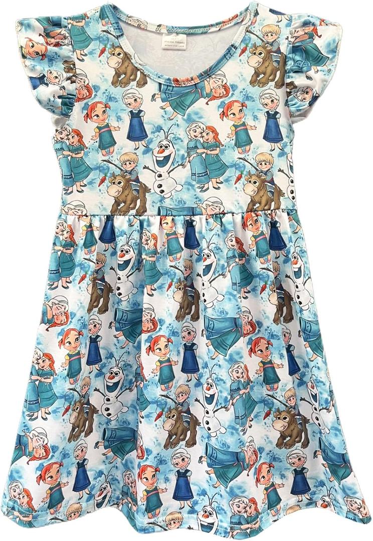 AQHOFSV Baby Girls Flutter Sleeve Princess Cartoon Printed Dress Toddlers Spring Summer Mermaid Printed Dress 1-8Y, 3X-Large, Blue1 AQHOFSV Baby Girls Flutter Sleeve Princess Cartoon Printed Dress Toddlers Spring Summer Mermaid Printed Dress 1-8Y, 3X-Large, Blue1