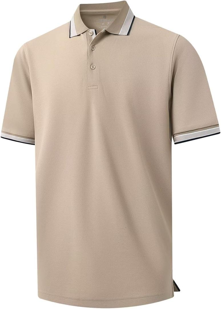 Men's Pique Polo Shirts Long Sleeve Cotton Blend Tipped Casual Collared Polo Shirts Business Classic Fit (XXXL)