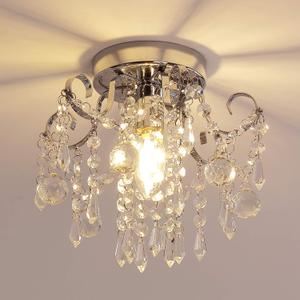Q&S Small Crystal Chandelier,Flush Mount-Modern Mini Ceiling Light Fixture for Hallway/Entryway/Bedroom/Bathroom/Closet,Chrome Metal with K9 Crystal