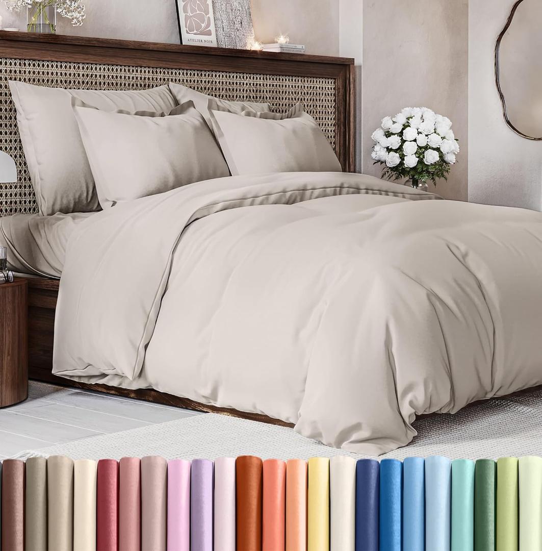 Duvet Cover Queen Size Set - Extra Soft Queen Duvet Cover 90" x 90" with 2 Pillow Shams for Women, Men, Kids & Teens - Hotel Luxury w/Zipper Closures & Ties - Comfy, Cozy & Breathable (Light Grey)