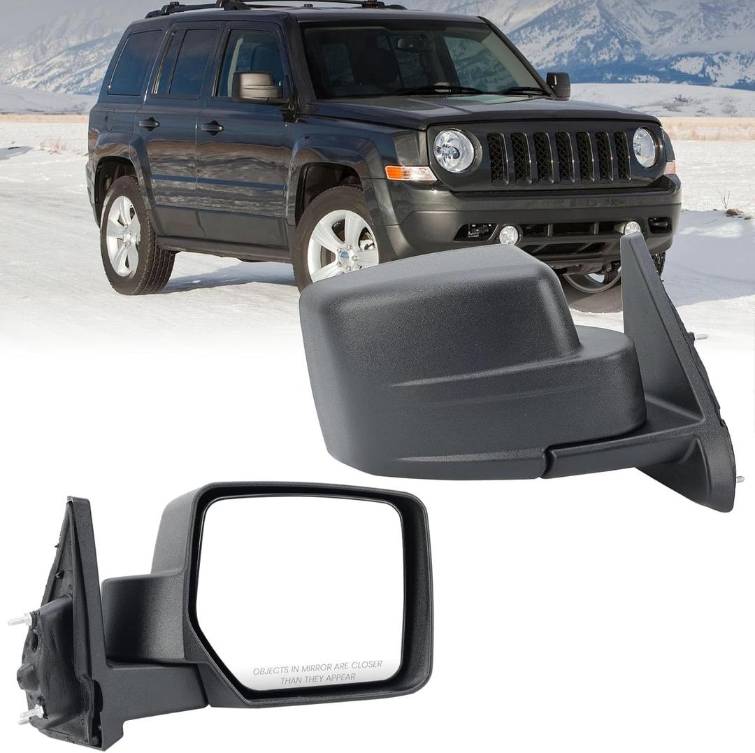 Right Passenger Side Mirror Compatible with Jeep Patriot 2007-2017 Manual Non-Heated Replacement For CH1321281 | 5155456AK (Black)
