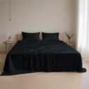 Linenwalas Black Silk Sheets King- Eucalyptus Tencel Lyocell 4Pc Sheets Set, Softest & Cooling-16 Deep Pocket Bottom Bed Sheet, Large Top Sheet & Pillowcases, Black Halloween Bedding (King)
