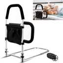 WHOMEC Bed Rails for Elderly Adults - Bed Assist Rail with Double Grab Bars & Fall Prevention Guard & Storage Pocket fits King, Queen, Full, Twin, Support Up to 300lbs, Height 25.6''