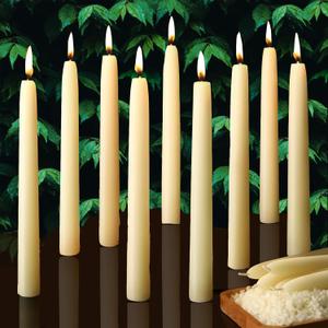 8in Beeswax Taper Candles,14 Pack Dirpless Smokeless Pure Beeswax Candles,8 Hours 100% Natural White Taper Candle Sticks Unscented Bees Wax Candle for Home,Wedding,Prayer, Meditation