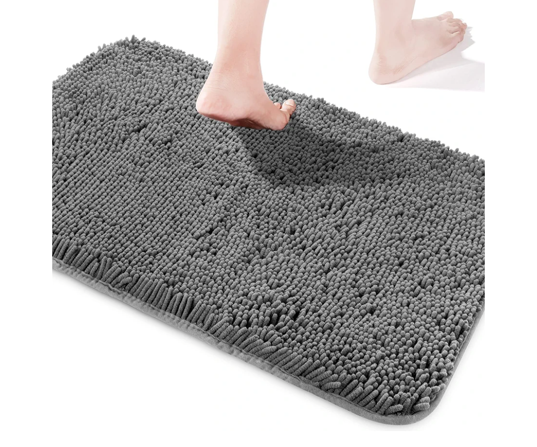 Dark Gray Bathroom Rugs – Thick Chenille Bath Mats | Absorbent and Washable Bath Rug Non-Slip, Plush and Soft Rugs for Bathroom, Kitchen, Shower, Sink - 20"x30"