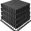 PRAISUN 0.6" Thicker Rubber Top Gym Flooring for Home Gym, 24 Pcs 96 Sq Ft Workout Mats, Exercise Mat, Interlocking Rubber Floor Mats with High Density EVA Foam for Garage, 24 x 24in, Black/Grey