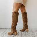 Erocalli Suede Knee-High Boots Fall Boot For Women Chunky Block High Heel Slouch Fashion Boot Round Toe Side Zipper