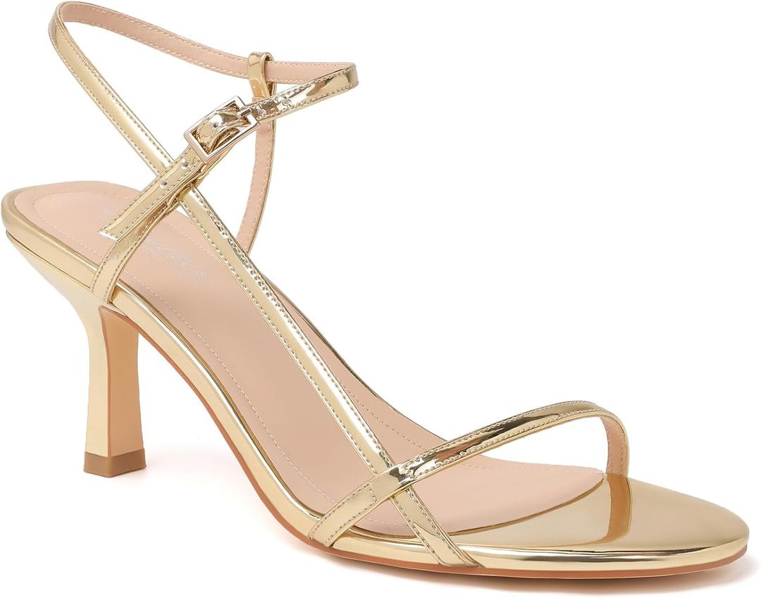 Mostrin Heels for Women Strappy Sandals Square Open Toe High Heel Sandals Ankle Strap Stiletto Heels for Party Wedding (9, Gold 05)