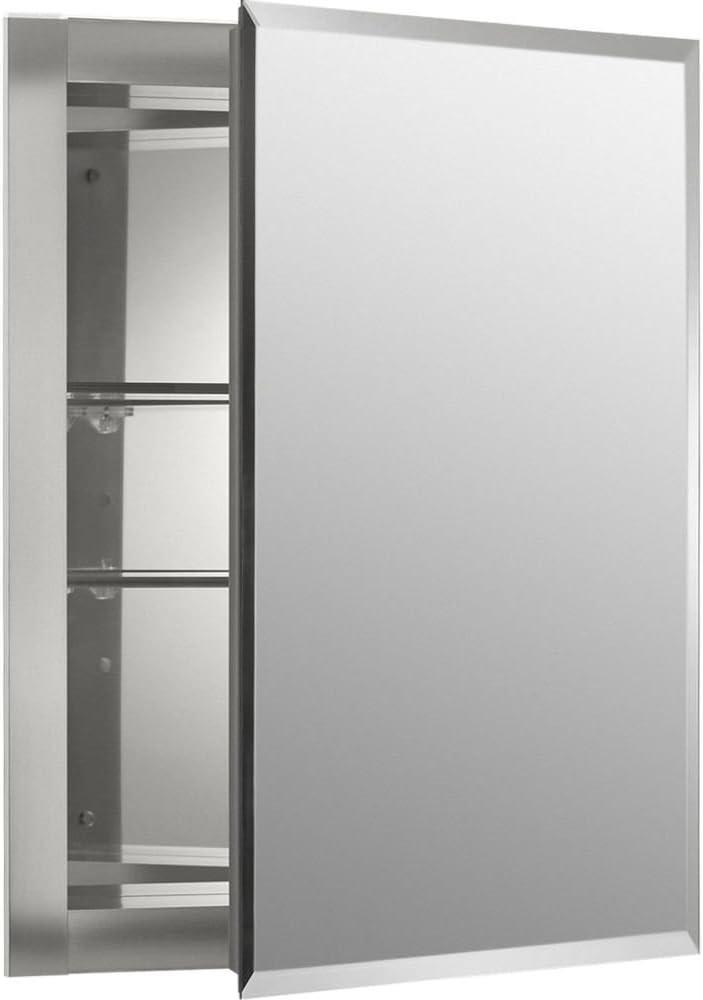 KOHLER CB-CLR1620FS Single Door Beveled Medicine Cabinet with Mirror Door & Adjustable Shelves, Rectangular Beveled Edge Frame, 16" x 20" (16 in. x 20 in.)