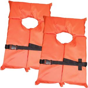 2 Pack Coast Guard Approved Life Jackets. High Visibility Color Type II Keyhole Life Vest in Classic May West Style. Compliance Flotation Device (Adult Orange)