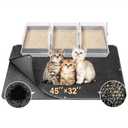 BurgeonNest 45"x32" Extra Large Cat Litter Mat, Honeycomb Double Layer Kitty Litter Trapping Mat, Urine Proof & Waterproof, Easy Clean, Machine Washable, Non-Slip, Scatter Control, Black